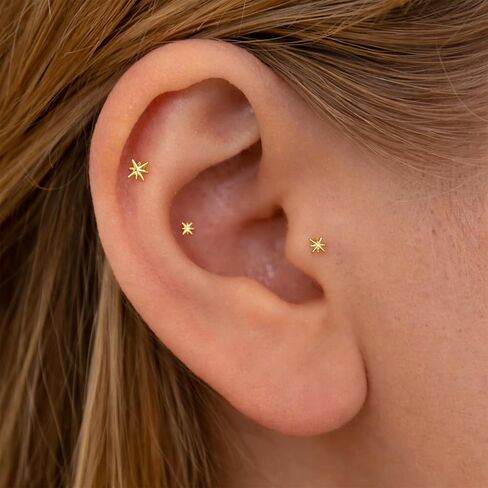 3pcs Flat Back Earrings Gold Plated Tiny Stud Earrings Threadless Nose Stud Cute Small Flatback Earring Cartilage Jewelry for Helix Tragus Conch Nose Piercing Dainty Earring Set in Saudi Arabia