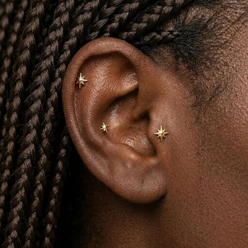 3pcs Flat Back Earrings Gold Plated Tiny Stud Earrings Threadless Nose Stud Cute Small Flatback Earring Cartilage Jewelry for Helix Tragus Conch Nose Piercing Dainty Earring Set in Saudi Arabia