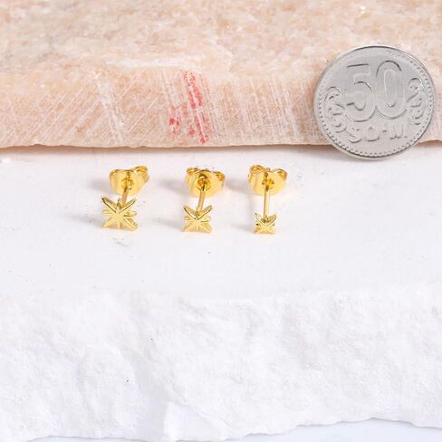 3pcs Flat Back Earrings Gold Plated Tiny Stud Earrings Threadless Nose Stud Cute Small Flatback Earring Cartilage Jewelry for Helix Tragus Conch Nose Piercing Dainty Earring Set in Saudi Arabia