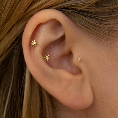 3pcs Flat Back Earrings Gold Plated Tiny Stud Earrings Threadless Nose Stud Cute Small Flatback Earring Cartilage Jewelry for Helix Tragus Conch Nose Piercing Dainty Earring Set in Saudi Arabia