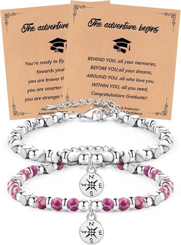 2026 Graduation Gifts Him & Her – Compass Bracelet Set with Gift Box and 2 Greeting Cards – Inspirational Graduation Jewelry for Couples, Classmate, Friends, or Family in Kuwait