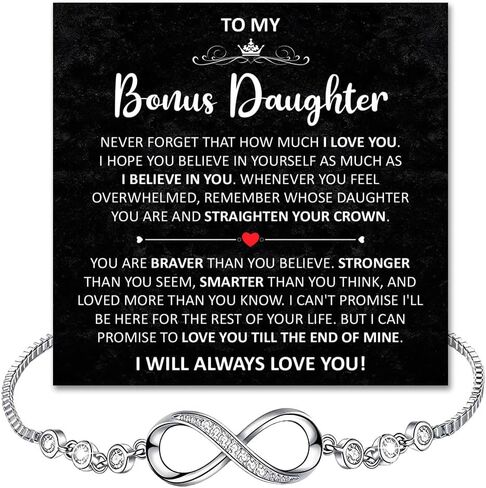 To My Bonus Daughter Bracelet, Stepdaughter Gifts From Stepmom Stepdad, Bonus Daughter Infinity Bracelet Jewelry With Message Card And Box, Christmas Valentine Birthday Gifts For Stepdaughter in Saudi Arabia