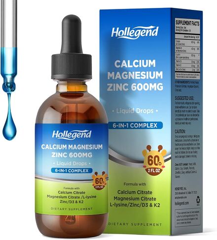 Liquid Calcium Magnesium Zinc Supplement Drops Plus L-Lysine, High Absorption Calcium Citrate 600mg with Vitamin D3 &K2 for Adults & Kids, Muscle & Bone Support, Immune & Brain Health, 2 Fl Oz in Kuwait