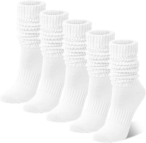Chalier 5 Pairs Slouchy Socks for Women Soft Boot Scrunch Socks Long Cotton Slouch Calf Sock Womens Crew Sock in Saudi Arabia