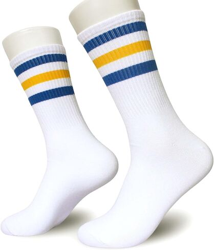 Classic Striped Crew Socks, Soft Cotton Retro Athletic Sport Socks, Back To School Gifts for Men Women in Saudi Arabia