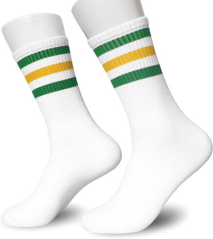 Classic Striped Crew Socks, Soft Cotton Retro Athletic Sport Socks, Back To School Gifts for Men Women in Saudi Arabia
