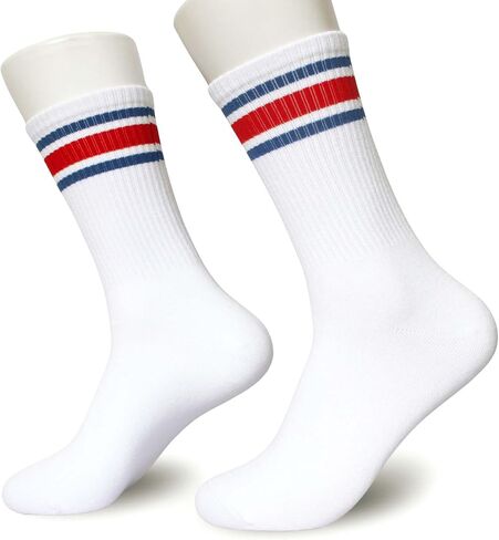 Classic Striped Crew Socks, Soft Cotton Retro Athletic Sport Socks, Back To School Gifts for Men Women in Saudi Arabia