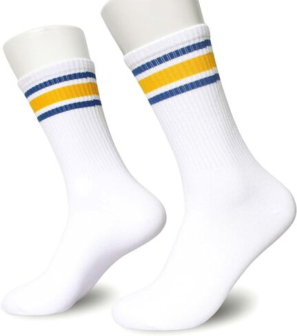 Classic Striped Crew Socks, Soft Cotton Retro Athletic Sport Socks, Back To School Gifts for Men Women in Saudi Arabia