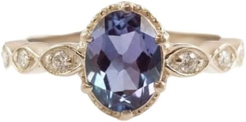 Alexandrite Oval Cut Engagement Ring | Color Changing June Birthstone in 925 Sterling Silver With Rhodium Finish | Gift for Her | Anniversary, Wedding Jewelry in Saudi Arabia