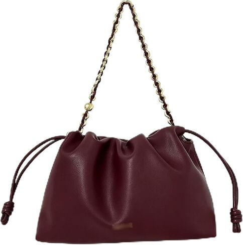Soft Leather Drawstring Bag for Women, Pleated Cloud Bag, Designer Shoulder Clutch with Detachable Chain and Crossbody Strap in Kuwait