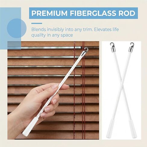 2 PCS 17 Inch Blind Wand, Vertical Blinds Replacement Parts with Hook, White Fiberglass Window Blind Tilt Wand for Windows Curtain Door Supplies in Saudi Arabia