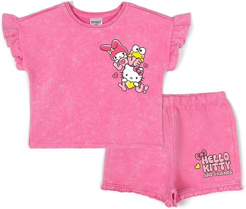 طقم تي شيرت وسروال قصير من Hello Kitty Girls مقاسات الأطفال الصغار إلى الأطفال الكبار (4T - 14-16) in Kuwait