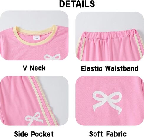 KIDLAGA Girls Shorts Sets 2 Pieces Outfits Bow/Cherry T-Shirt & Plaid Shorts Girls Summer Short Set 6-14Y in Saudi Arabia