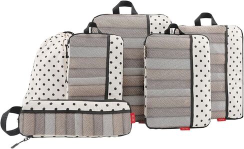 U+U 6 Set Compression Packing Cubes - Ultralight Travel Organizers with Laundry Bag, Space-Saving Suitcase Organizer, Expandable Packing Cubes for Travel, Business Trip and Family Vacation (Polka Dot) in Saudi Arabia
