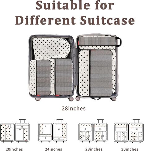 U+U 6 Set Compression Packing Cubes - Ultralight Travel Organizers with Laundry Bag, Space-Saving Suitcase Organizer, Expandable Packing Cubes for Travel, Business Trip and Family Vacation (Polka Dot) in Saudi Arabia
