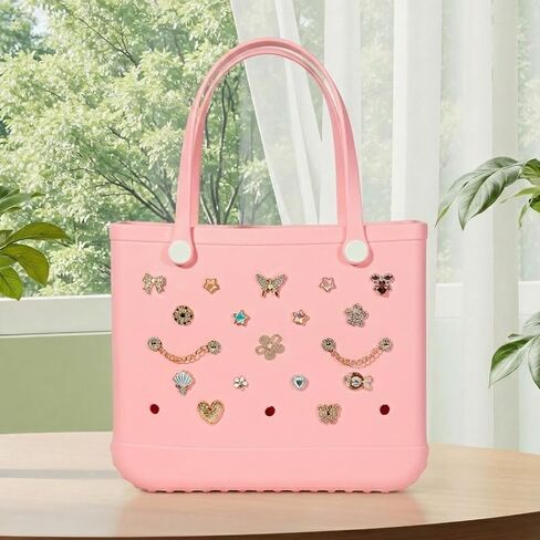 Charms for Bogg Bag, Butterfly Flowers for Bogg Bag Accessories Charms, Black Gold Charm & Bling Pearl Chain Compatible with Simply Southern Beach Bags Tote, Insert for Rubber Beach Tote Handbag (21 Pcs) in Saudi Arabia