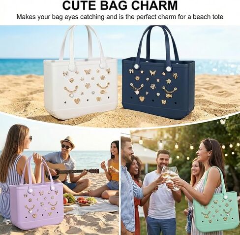 Charms for Bogg Bag, Butterfly Flowers for Bogg Bag Accessories Charms, Black Gold Charm & Bling Pearl Chain Compatible with Simply Southern Beach Bags Tote, Insert for Rubber Beach Tote Handbag (21 Pcs) in Saudi Arabia
