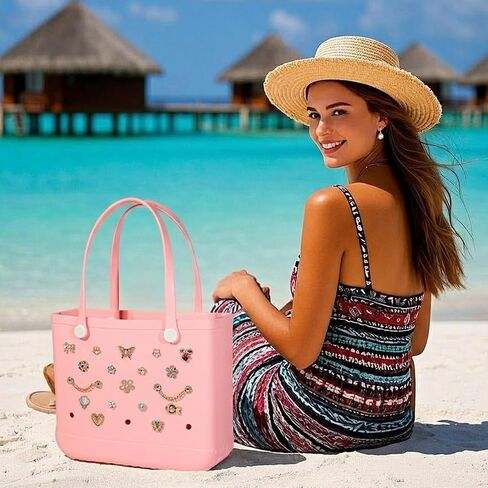 Charms for Bogg Bag, Butterfly Flowers for Bogg Bag Accessories Charms, Black Gold Charm & Bling Pearl Chain Compatible with Simply Southern Beach Bags Tote, Insert for Rubber Beach Tote Handbag (21 Pcs) in Saudi Arabia