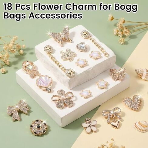 Charms for Bogg Bag, Butterfly Flowers for Bogg Bag Accessories Charms, Black Gold Charm & Bling Pearl Chain Compatible with Simply Southern Beach Bags Tote, Insert for Rubber Beach Tote Handbag (21 Pcs) in Saudi Arabia