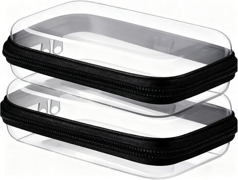 2PC Black Small Clear Hard Shell Zipper Case, Double Zippers Plastic Storage Box for Snacks Makeup Toiletries & Cosmetic Tools in Saudi Arabia