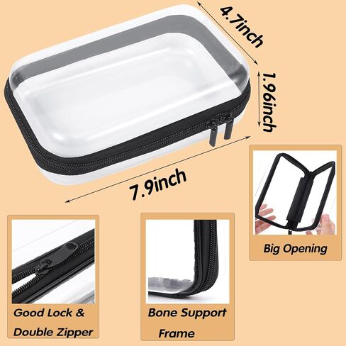 2PC Black Small Clear Hard Shell Zipper Case, Double Zippers Plastic Storage Box for Snacks Makeup Toiletries & Cosmetic Tools in Saudi Arabia
