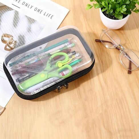 2PC Black Small Clear Hard Shell Zipper Case, Double Zippers Plastic Storage Box for Snacks Makeup Toiletries & Cosmetic Tools in Saudi Arabia
