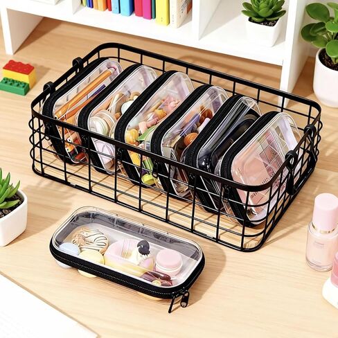 2PC Black Small Clear Hard Shell Zipper Case, Double Zippers Plastic Storage Box for Snacks Makeup Toiletries & Cosmetic Tools in Saudi Arabia