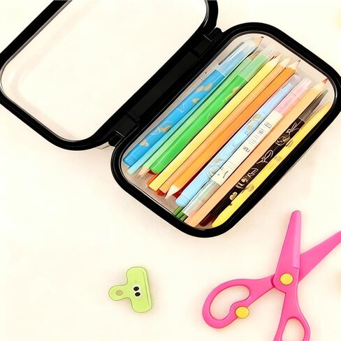 2PC Black Small Clear Hard Shell Zipper Case, Double Zippers Plastic Storage Box for Snacks Makeup Toiletries & Cosmetic Tools in Saudi Arabia