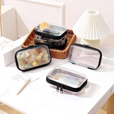 2PC Black Small Clear Hard Shell Zipper Case, Double Zippers Plastic Storage Box for Snacks Makeup Toiletries & Cosmetic Tools in Saudi Arabia