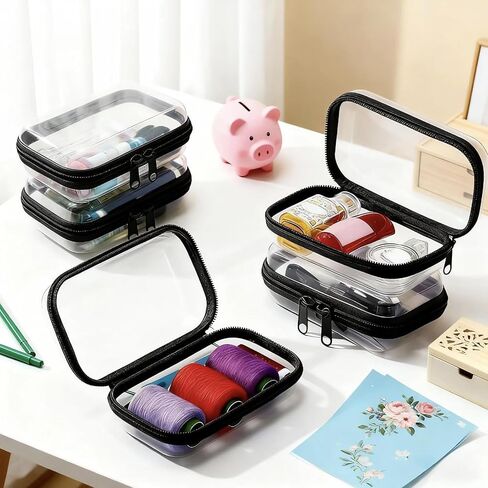 2PC Black Small Clear Hard Shell Zipper Case, Double Zippers Plastic Storage Box for Snacks Makeup Toiletries & Cosmetic Tools in Saudi Arabia