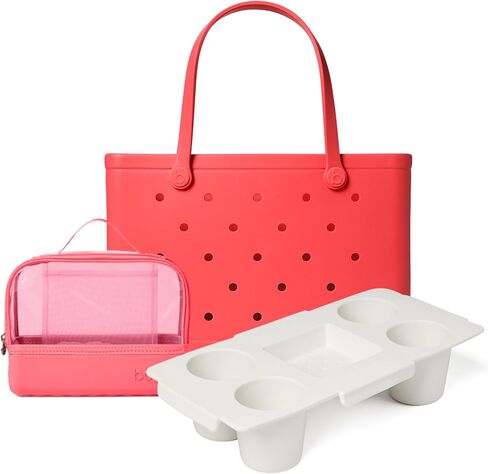 BOGG BAG Boggs N’ Ends Travel Organizer (Capri Coral) + Original, Large Tote (Coral Me Mine) + Top o' the Bogg to Ya (For Shore White) – Durable, Washable, Tip-proof – Beach, Pool, Boat, Work, Sports in Kuwait