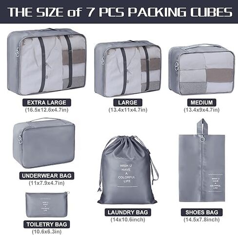 7 PCS Set Travel Packing Cubes, Lightweight Luggage Organizers With Mesh Panel For Carry-On And Efficient Packing (Black) in Kuwait
