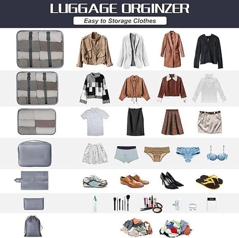 7 PCS Set Travel Packing Cubes, Lightweight Luggage Organizers With Mesh Panel For Carry-On And Efficient Packing (Black) in Kuwait