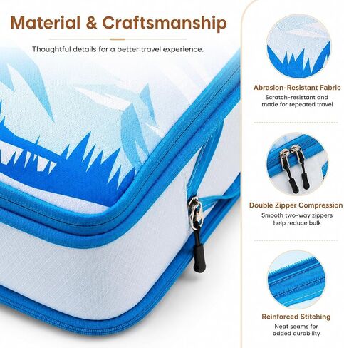 7-Piece Compression Packing Cubes for Travel, Patterned Expandable Luggage Organizer Bags with Double Zipper & Mesh Panel, Shoe Bag & Drawstring Bag for Carry-On, Vacation, Camping in Kuwait