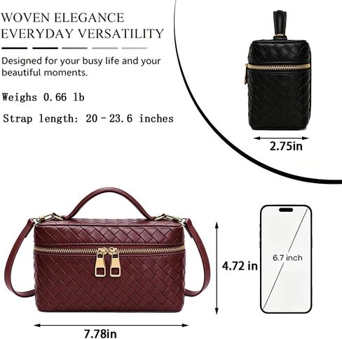 Women's Square Box Crossbody Purse Mini Woven L19 Satchel Bag Trendy PU Leather Shoulder Handbag with Adjustable Strap in Kuwait
