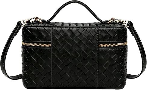 Women's Square Box Crossbody Purse Mini Woven L19 Satchel Bag Trendy PU Leather Shoulder Handbag with Adjustable Strap in Kuwait