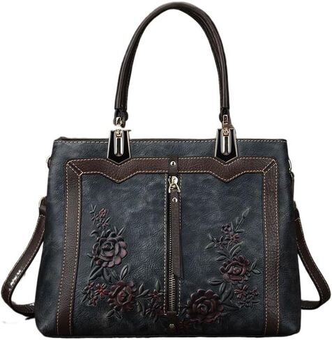 Genuine Leather Satchel for Women Top Handle Vintage Embossed Crossbody Hobo Bag Purse Handbag in Kuwait