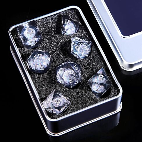 WSJSWQ Liquid Core DND Dice Set, 7pcs Resin Sharp Edge Polyhedral D&D Dice for Dungeons and Dragons TTRPG Role Playing Games with Gifts Box (Galaxy) in Saudi Arabia