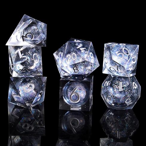 WSJSWQ Liquid Core DND Dice Set, 7pcs Resin Sharp Edge Polyhedral D&D Dice for Dungeons and Dragons TTRPG Role Playing Games with Gifts Box (Galaxy) in Saudi Arabia