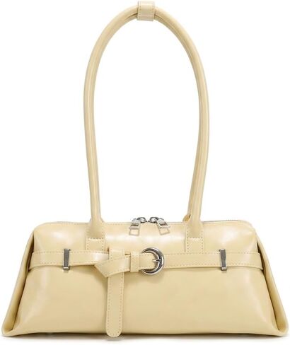 SUMELL Sleek Baguette Shoulder Bag - Beige Vegan Leather Handbag with Double Long Handles in Saudi Arabia