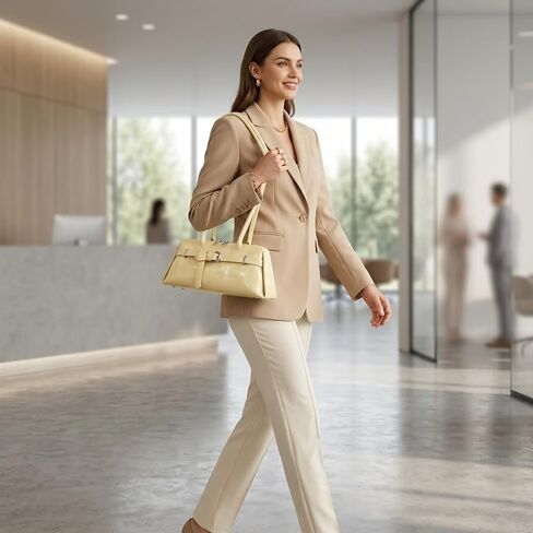 SUMELL Sleek Baguette Shoulder Bag - Beige Vegan Leather Handbag with Double Long Handles in Saudi Arabia