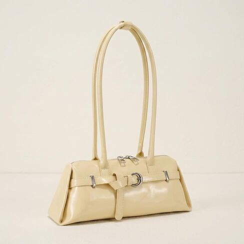 SUMELL Sleek Baguette Shoulder Bag - Beige Vegan Leather Handbag with Double Long Handles in Saudi Arabia