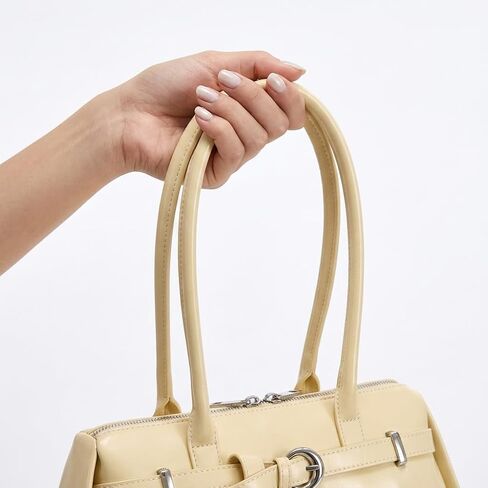 SUMELL Sleek Baguette Shoulder Bag - Beige Vegan Leather Handbag with Double Long Handles in Saudi Arabia