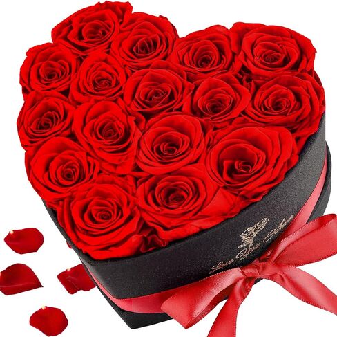 Forever Flowers, 16 Fresh Preserved Rose in Heart Shape Box for Delivery Prime, Eternal Rose for Her Mother's Day Wife Women Anniversary Birthday Red in Saudi Arabia