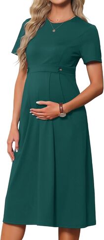 Womens Maternity Work Dress Formal Business A Line Short Sleeve Front Pleated Pregnancy Dresses Semi Office in Saudi Arabia