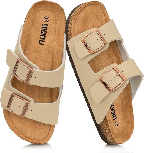 LUCKYLI Kids Sandals for Boys Girls Cork Footbed Slide Sandals with Adjustable Straps Non-slip Summer Slippers for Indoor Outdoor (Little/Big Kids) in Kuwait