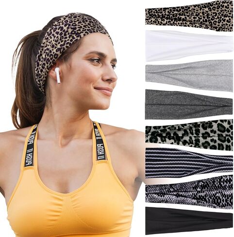 Headbands for Women – 8 Pack Wide Elastic Hair Bands, Soft Stretchy Non-Slip Sweatbands for Workouts, Yoga, Washing Face & Daily Wear in Kuwait