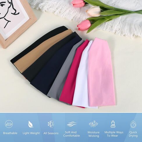 Headbands for Women – 8 Pack Wide Elastic Hair Bands, Soft Stretchy Non-Slip Sweatbands for Workouts, Yoga, Washing Face & Daily Wear in Kuwait
