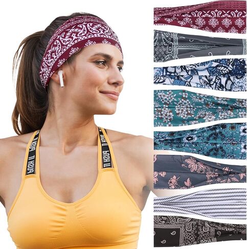 Headbands for Women – 8 Pack Wide Elastic Hair Bands, Soft Stretchy Non-Slip Sweatbands for Workouts, Yoga, Washing Face & Daily Wear in Kuwait