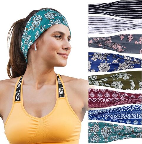 Headbands for Women – 8 Pack Wide Elastic Hair Bands, Soft Stretchy Non-Slip Sweatbands for Workouts, Yoga, Washing Face & Daily Wear in Kuwait